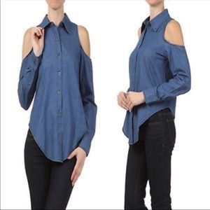 Cold shoulder jean shirt